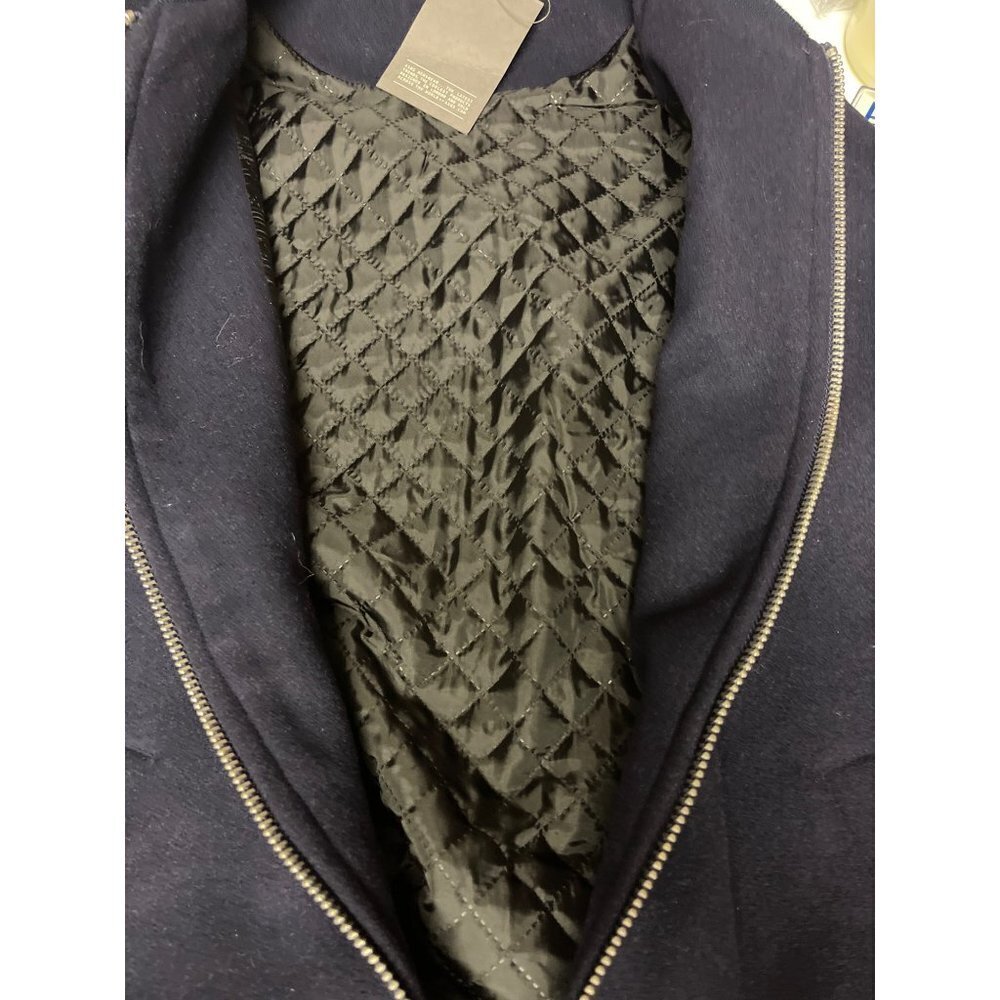 NEW! ASOS Navy Blue Full Zip Lined Polyester Wool Bomber Jacket Men's Small - Picture 9 of 12